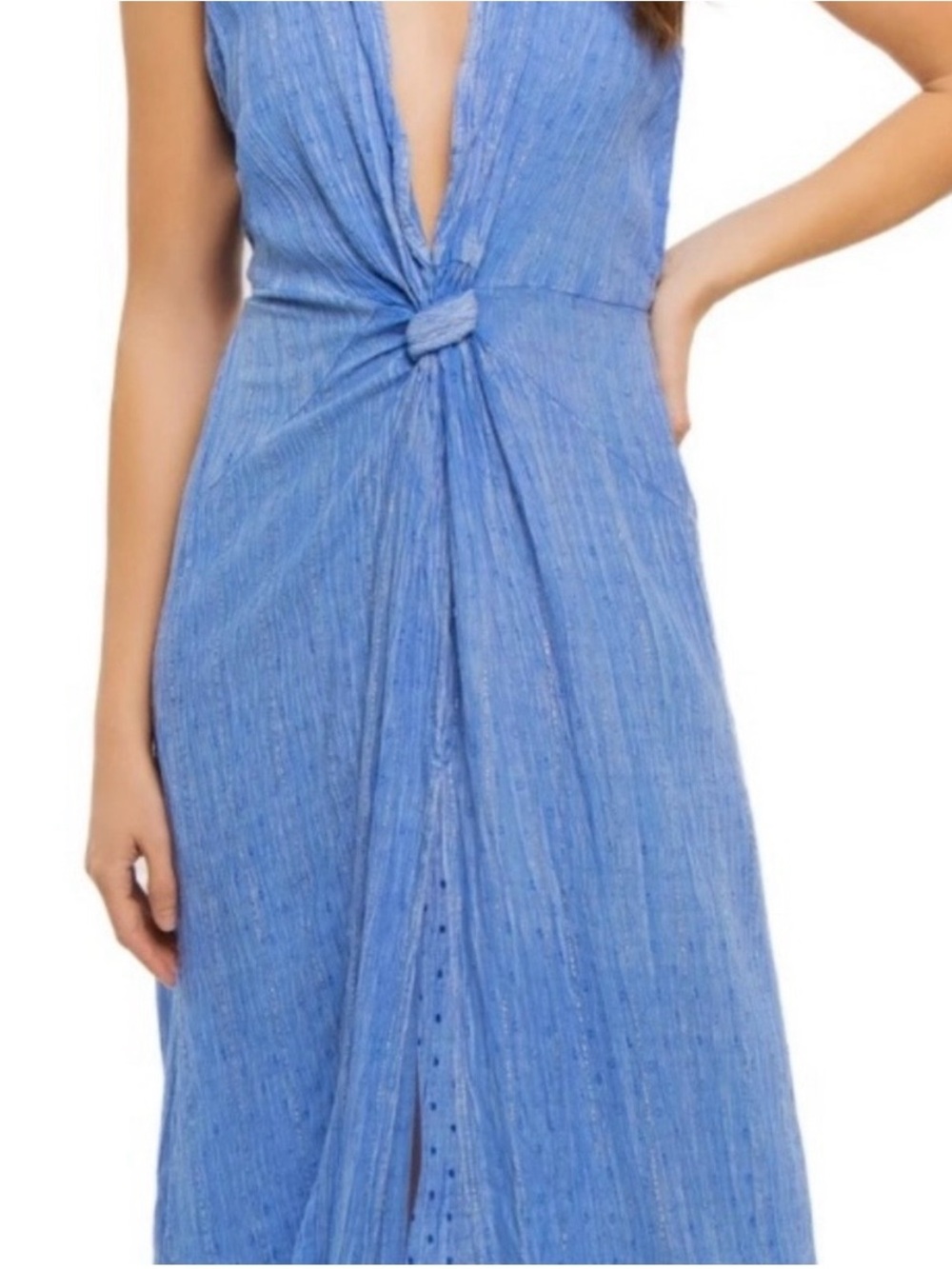 Surf Gypsy Light Blue Knot-Front Plunge Maxi Dress